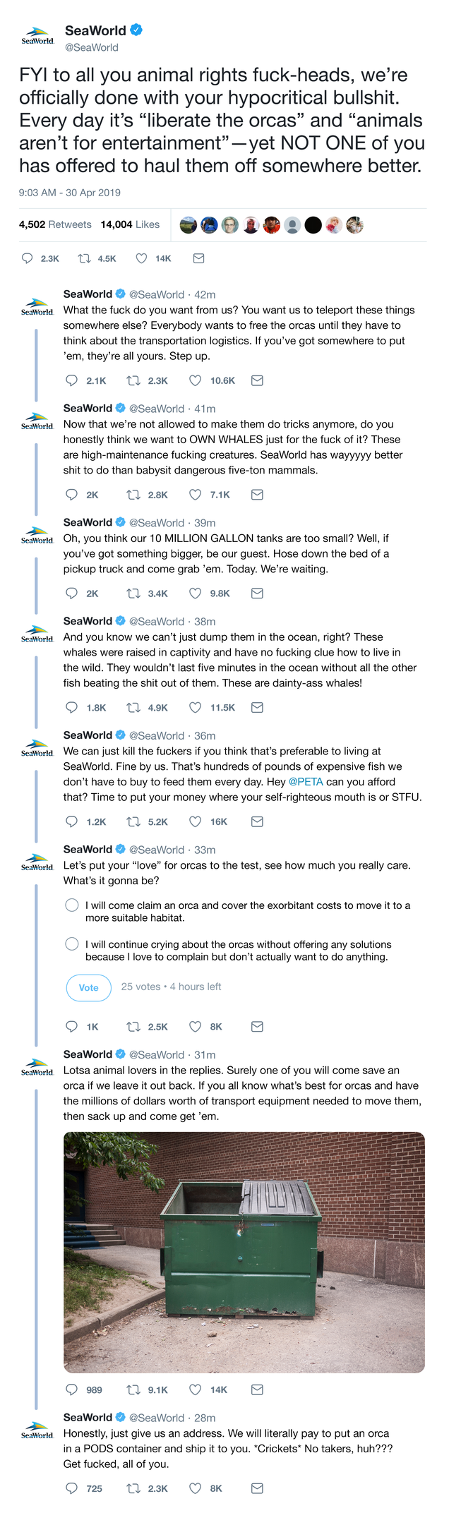 Illustration for article titled Fed Up: SeaWorld Just Went Off About How Everyone Wants SeaWorld To Get Rid Of Orcas But No One’s Coming To Take The Orcas Off Their Hands